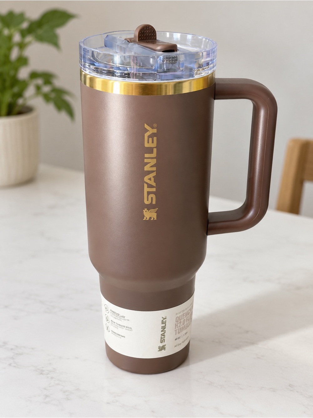 Stanley Brown and Gold Insulated Travel Mug with Handle